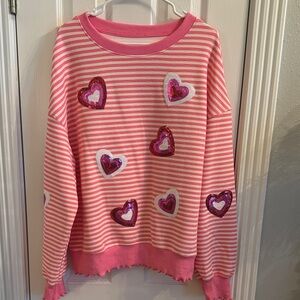 Source Unknown Pink Striped Heart Sweater